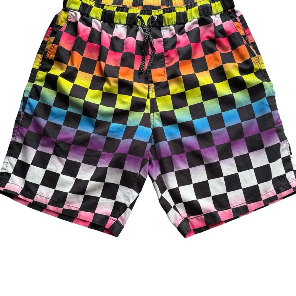 Empyre Y2K Festival Rainbow Multicolour Checkered Shorts Size L Pride Beach